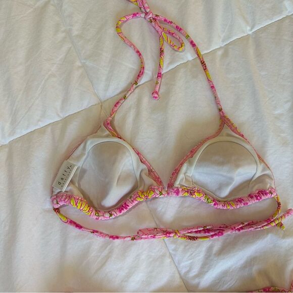 DAFFY Vintage 90s Swim Triangle Bikini, Pink & Yellow Floral - Picture 5 of 8